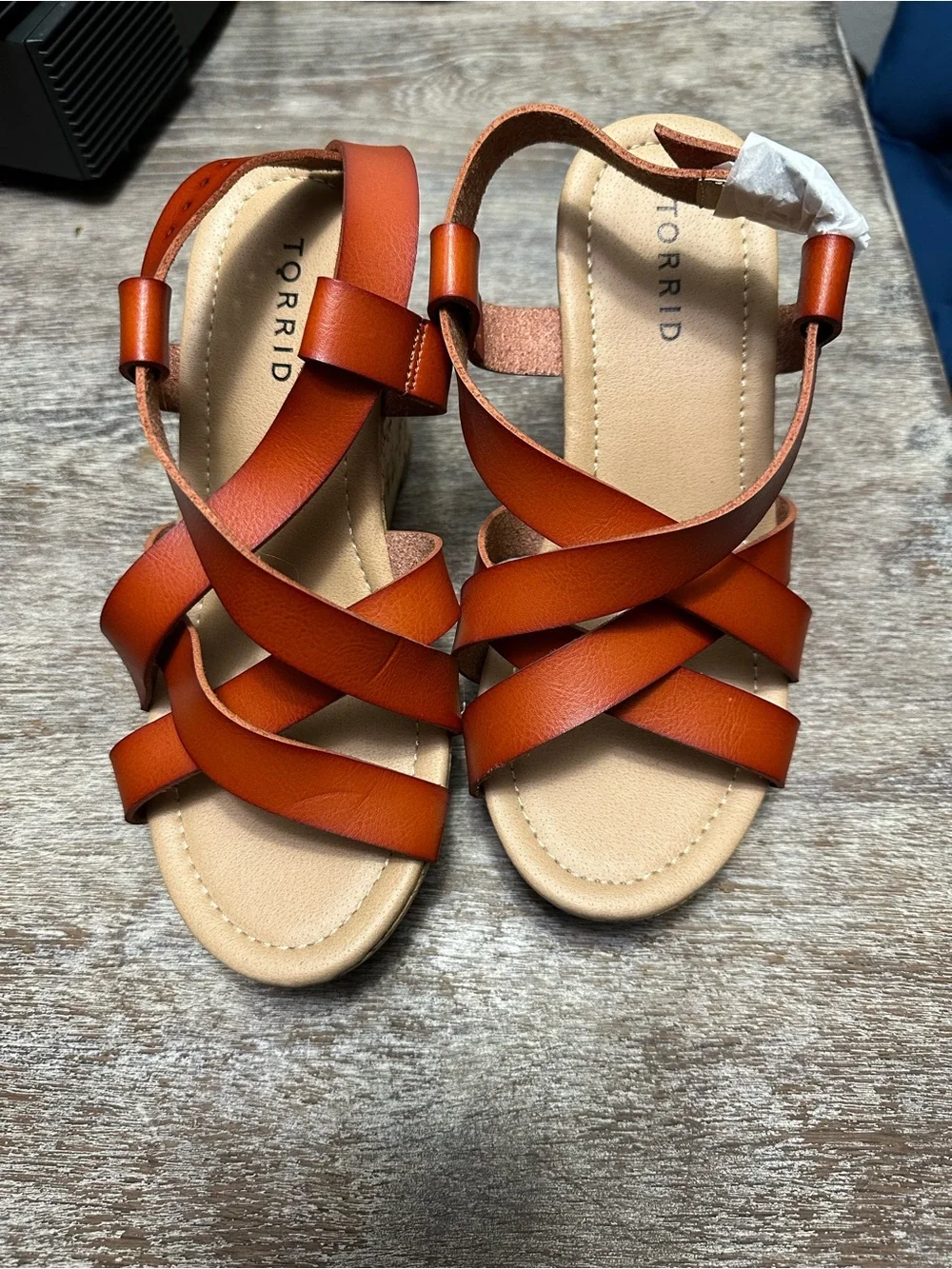 torrid NWOT Cognac Strappy Cork Wedge Sandals